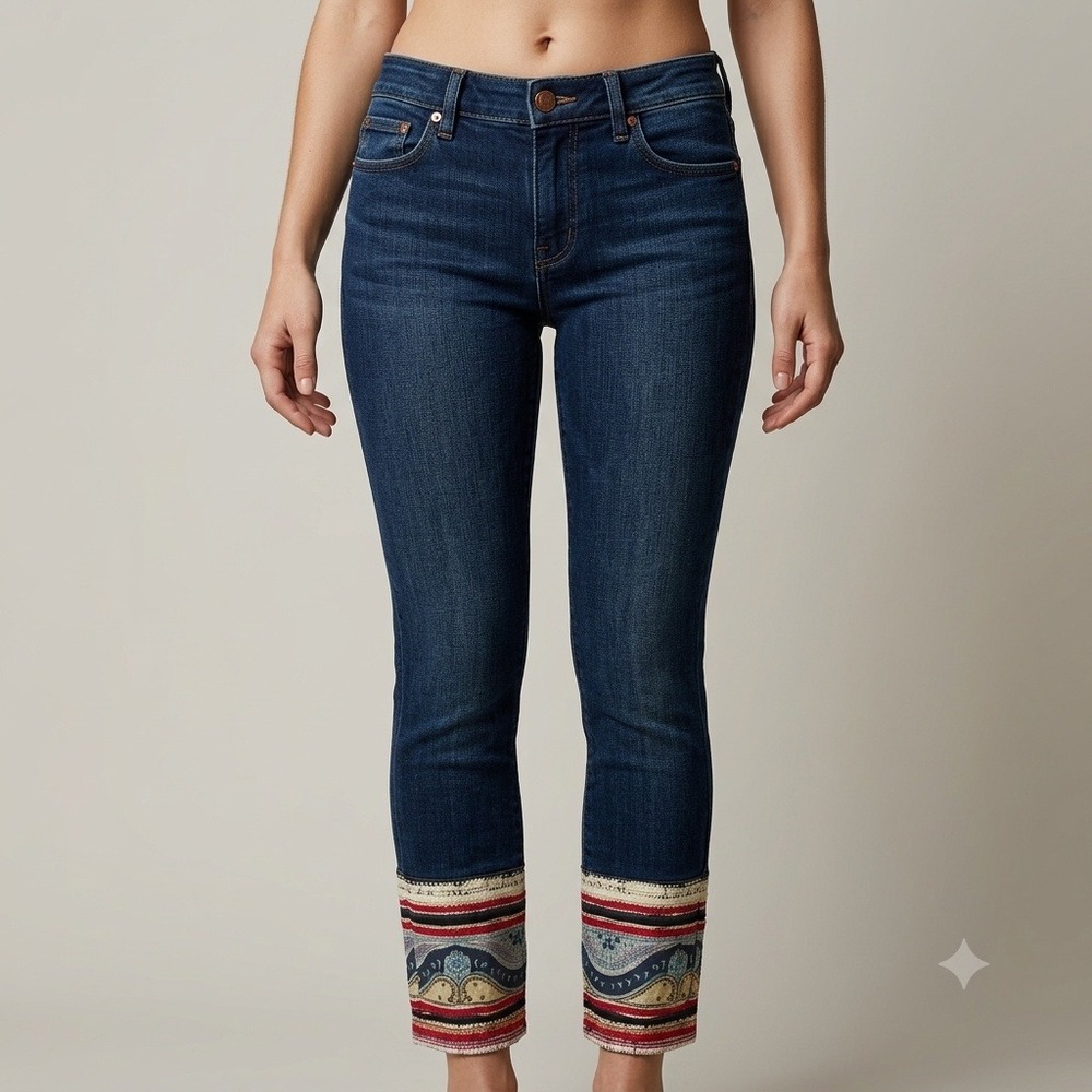 Pilcro and the Letterpress Stet Slim Straight Jeans Dark Wash Tapestry Cuff 28